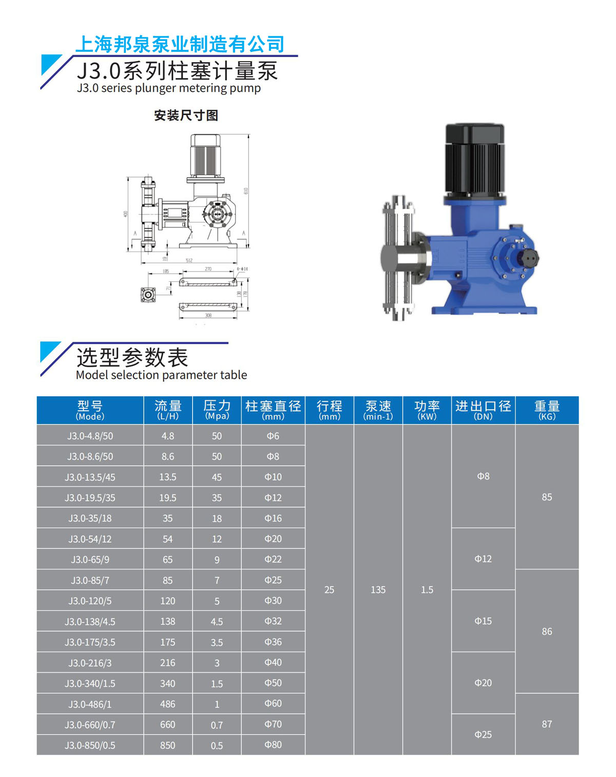 J3.0 series plunger metering pump J3.0柱塞式計(jì)量泵